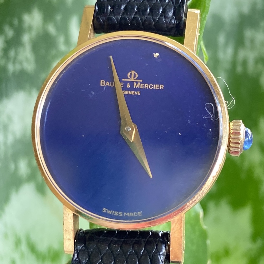 18k gold and lapis Rare with blue sapphire dial Baume and mercier watch